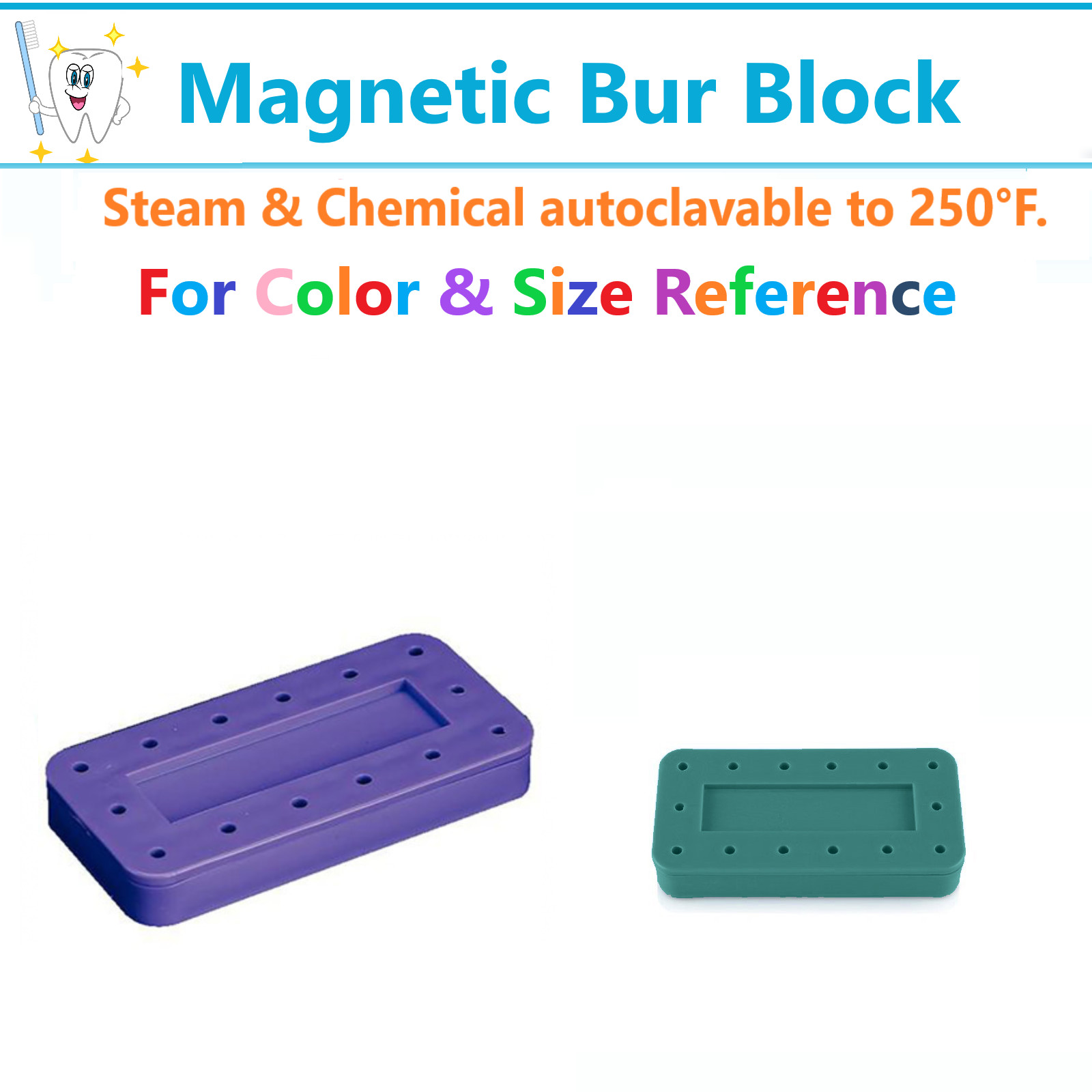 Dental RECTANGULAR Bur Block Magnetic Lab Holder Holds 14 Burs, FG, HP RA, 275F