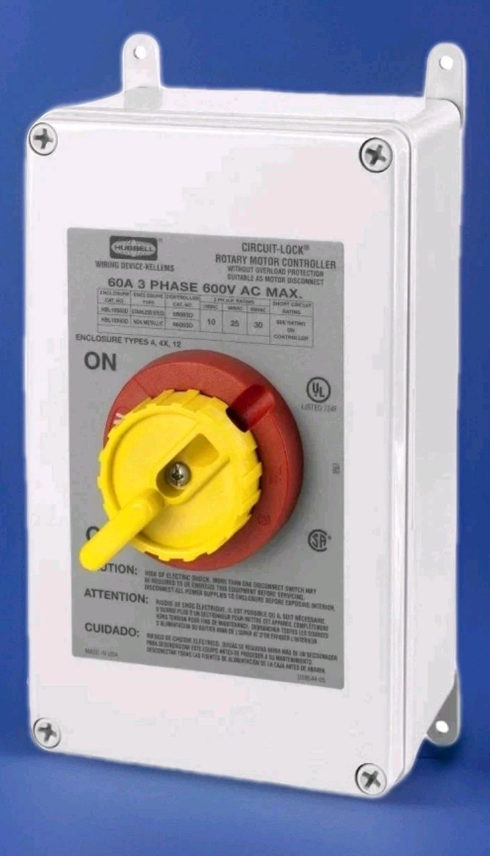 (New In Box) HUBBELL HBL16X63D 60 Amp 3 pole Nema 4x Disconnect Switch