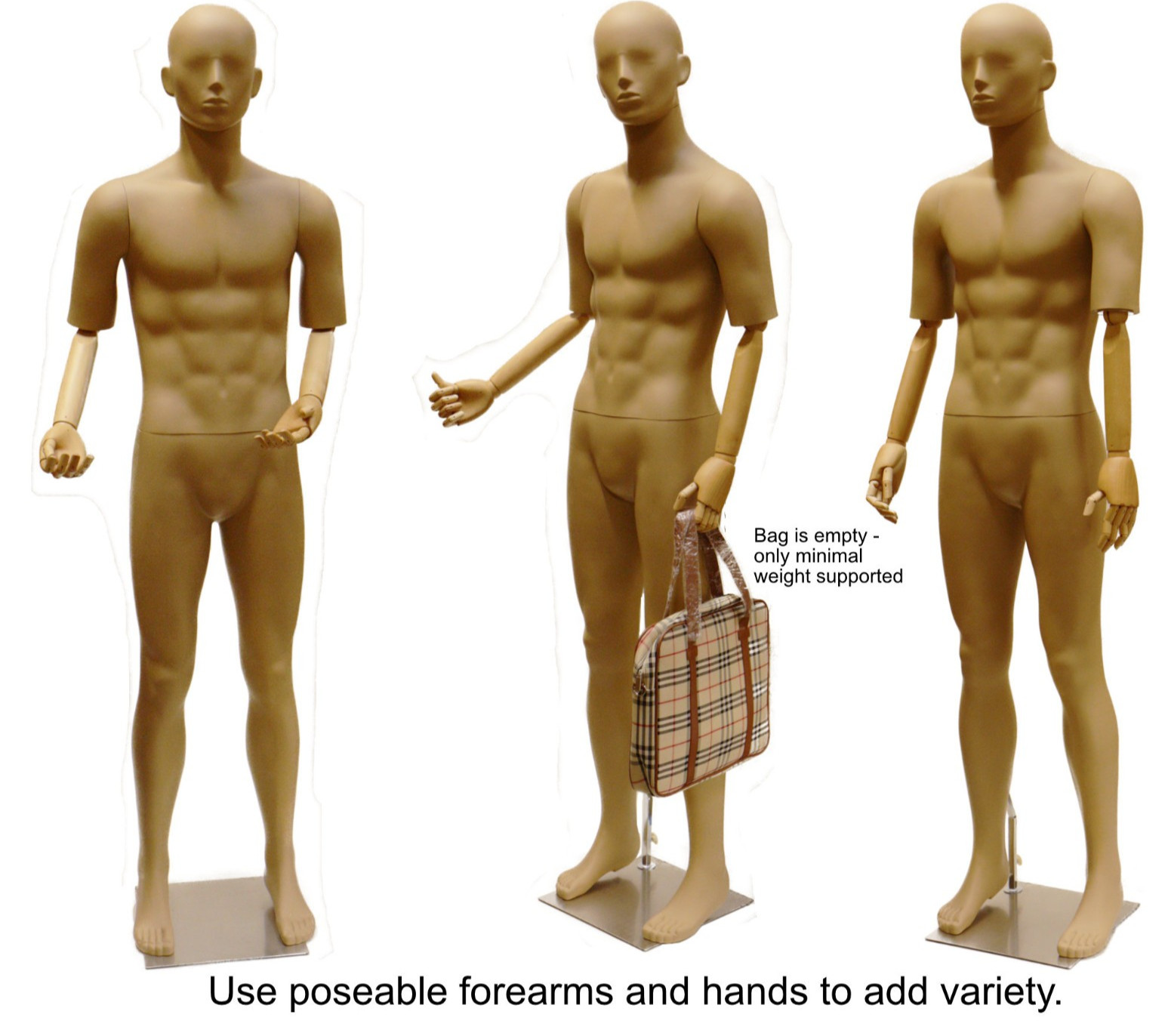 Male Skintone Realistic Full Body Mannequin W. Flexible Posable Arms+ Metal base