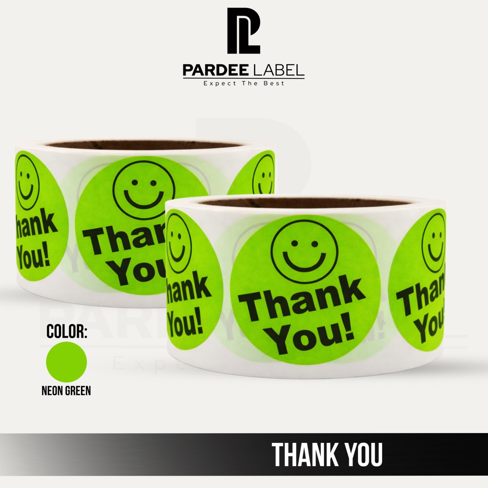 Thank You Stickers Neon Green 2” Circle – 250 Labels Per Roll – Smile Face