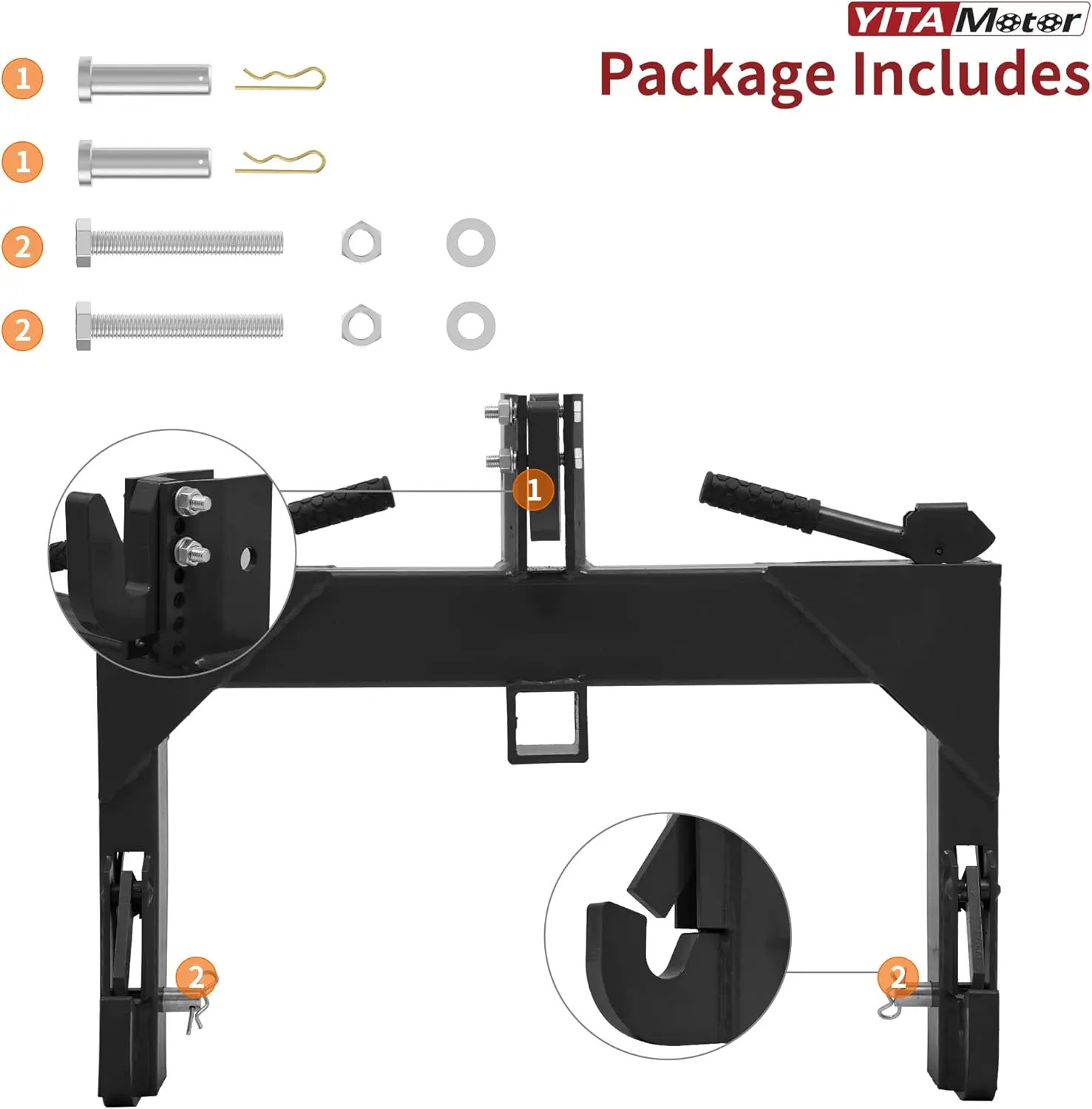 3 Point Quick Hitch Attachment & 2″ Receiver for Category 1 Tractors, 3000 lbs