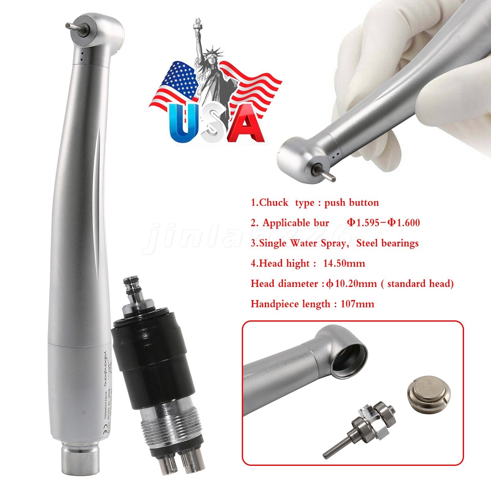 10*NSK Style Dental High Speed Handpiece Push Button 4 Hole Quick Coupler YBNK4
