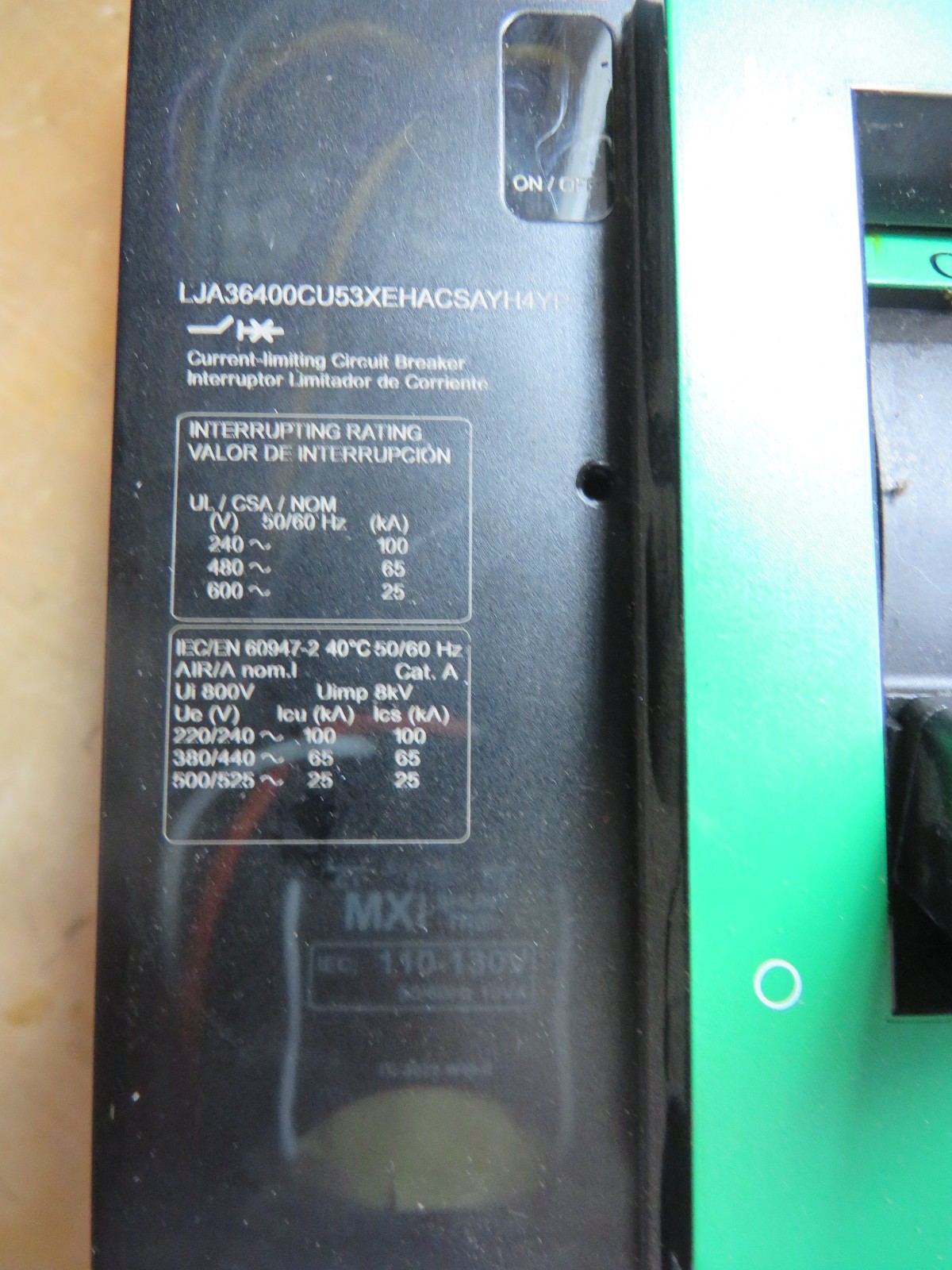 SQUARE D POWER PACT LJA36400 400A,3P, 600V I-LINE CIRCUIT BREAKER