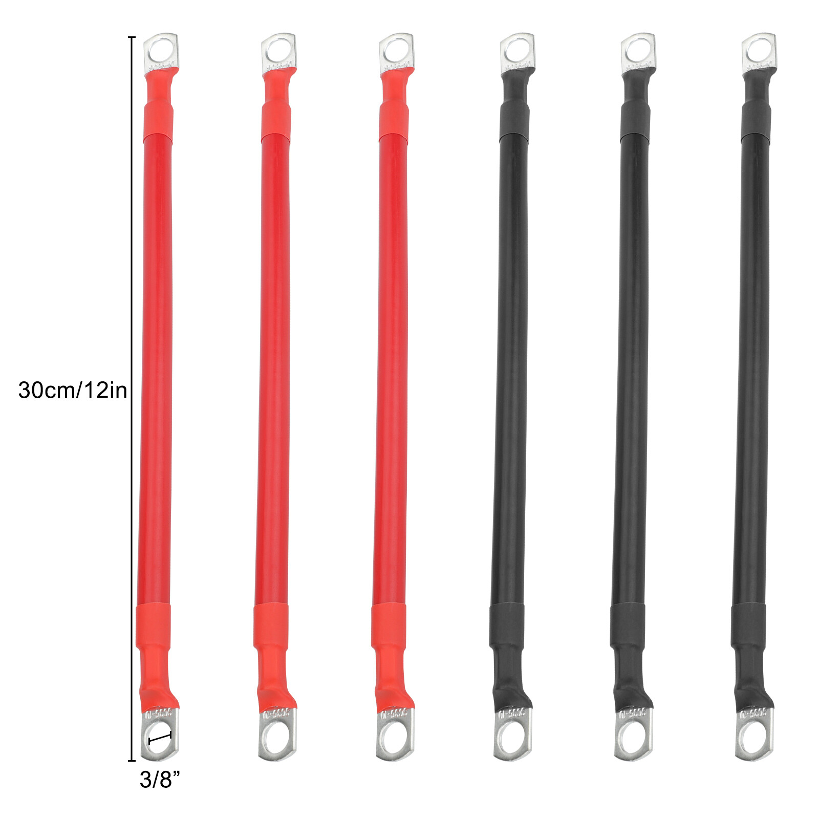 6pcs 2AWG Copper Battery Cables 3/8″ Lugs Terminals Power Inverter Wires 1FT