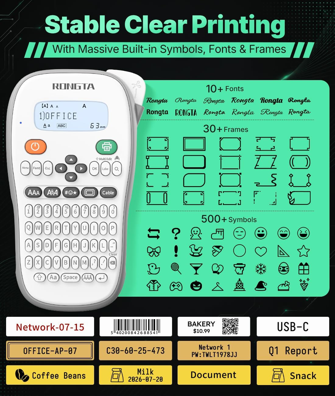 TH110 Bluetooth Handheld Label Maker Machine with 1 Tape, QWERTY Keyboard Portab