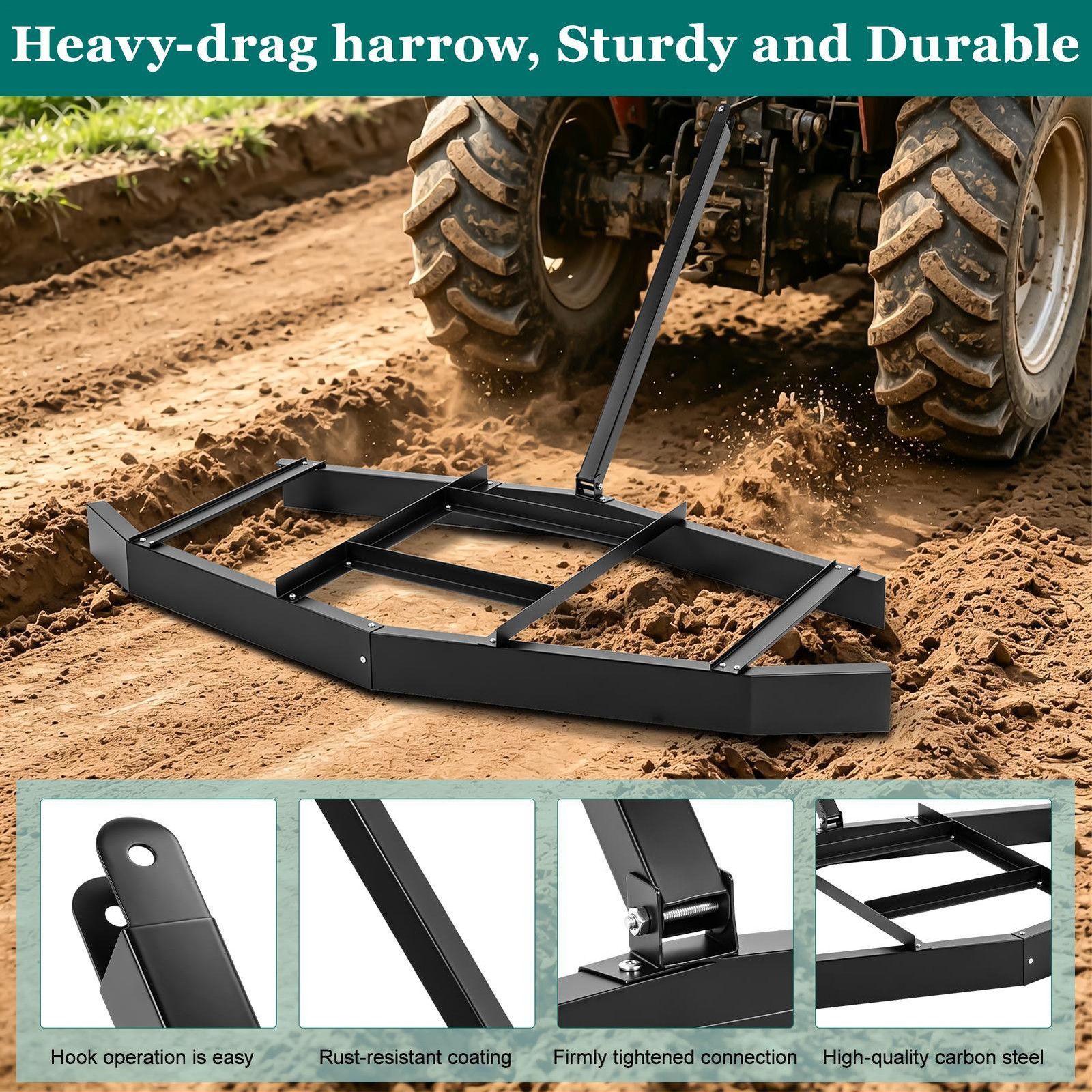 Drag Harrow 34″ Width Tow Behind Drag Harrow Steel Gravel Grader ATV UTV