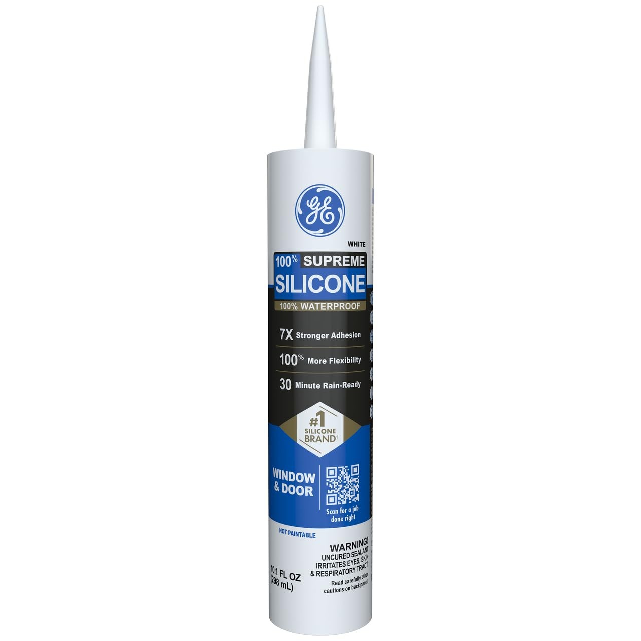GE Supreme Silicone Window & Door Sealant, White, 10.1 fl oz Cartridge, Pack of