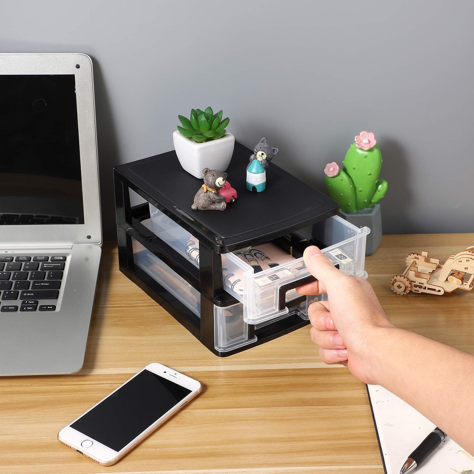 2-Tier Clear Desktop Organizer with Drawers -Stackable Storage Box for Makeup…