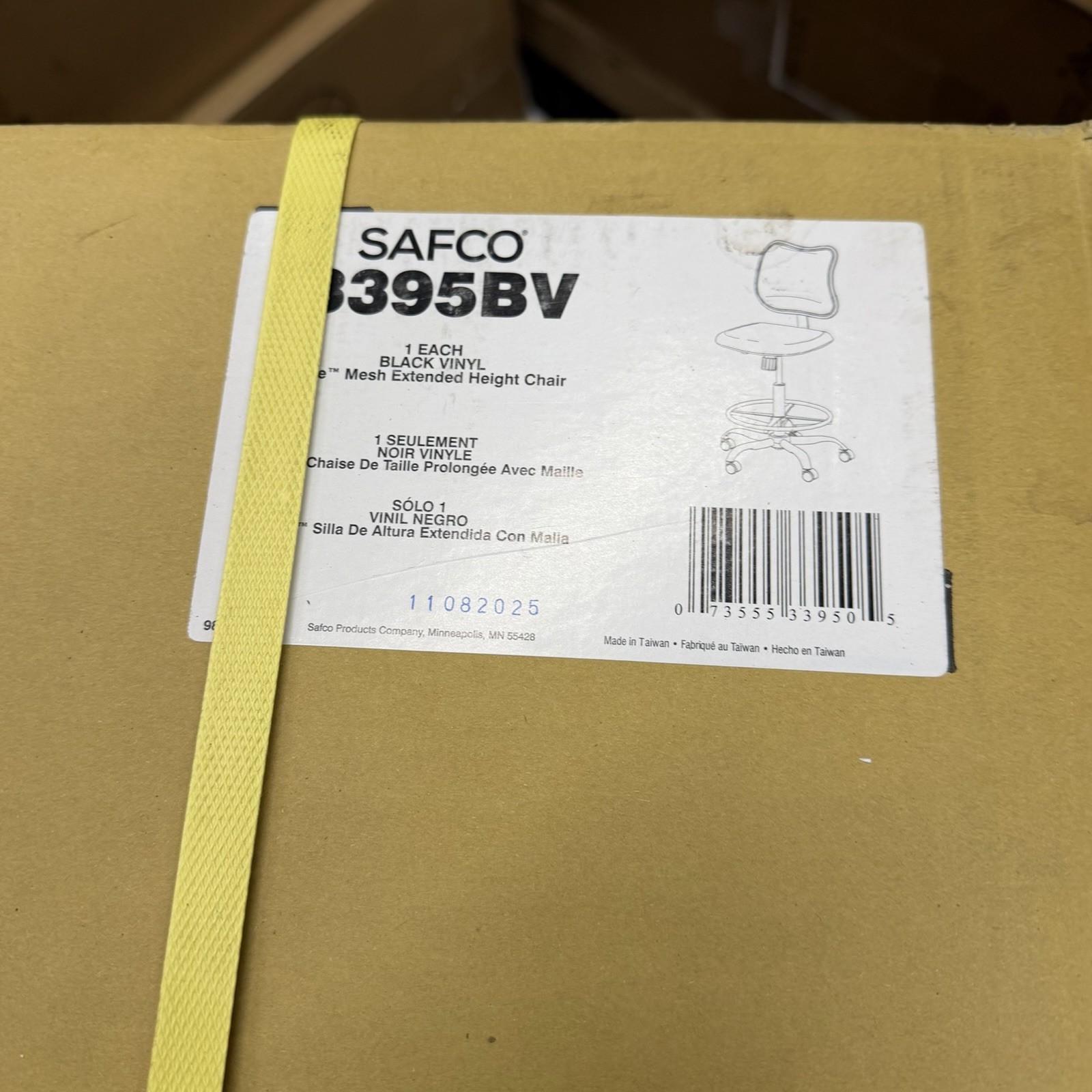 Safco 3395BV Extended-height Vinyl Chair Black Seat 250 lb Capacity