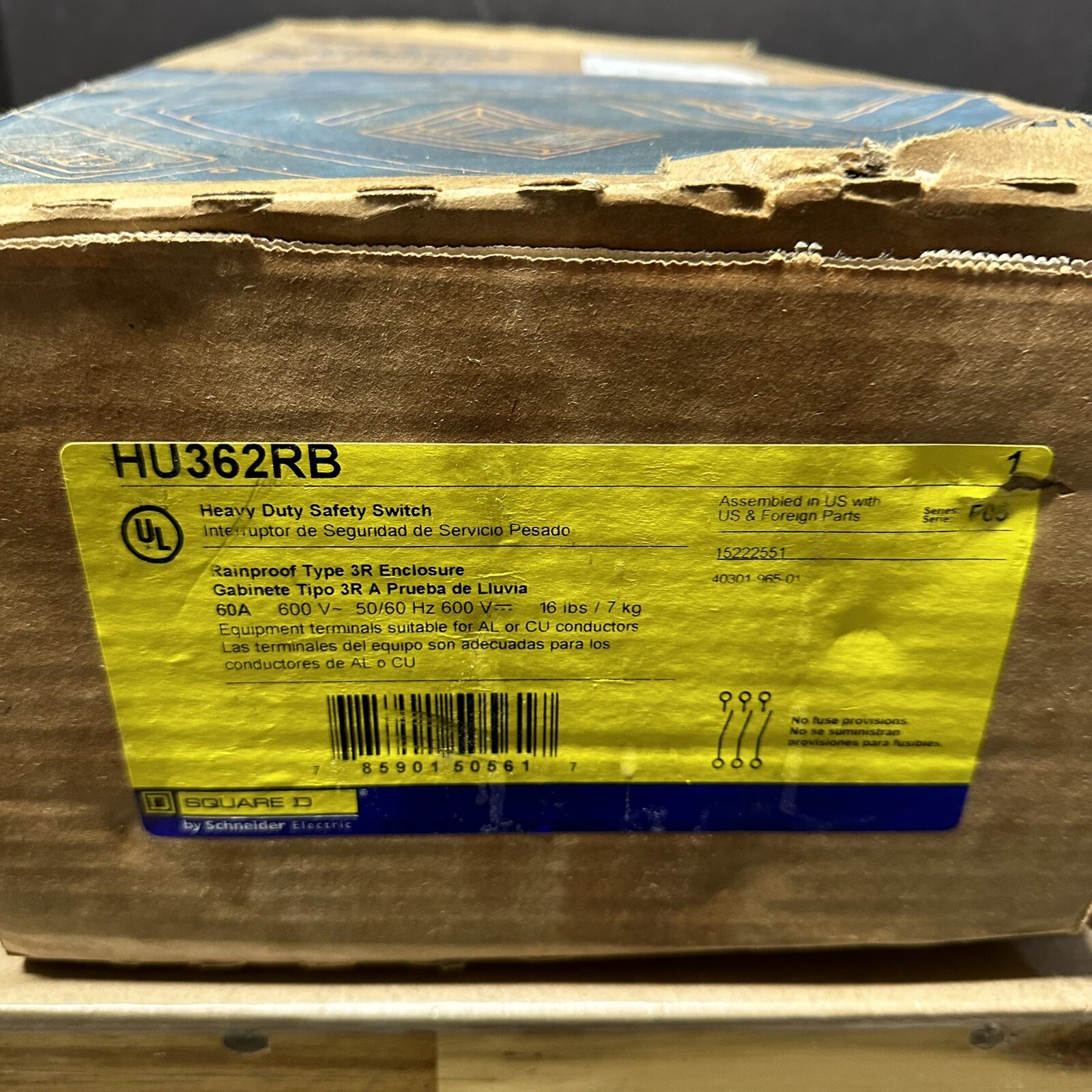 NEW SQUARE D HU362RB NON-FUSED SAFETY SWITCH 3R OUTDOOR 60 A 600 V