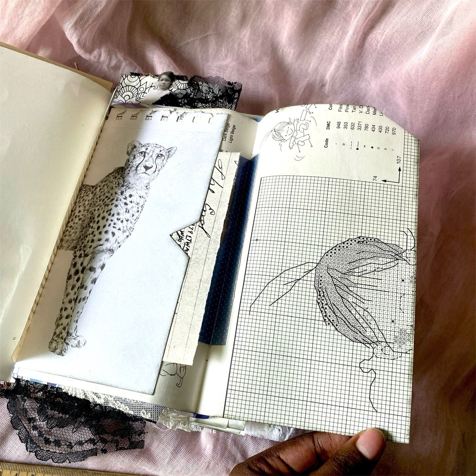 Handmade Authentic Vintage Junk Journal Book 90 Pgs Layered Lace Pockets Diary