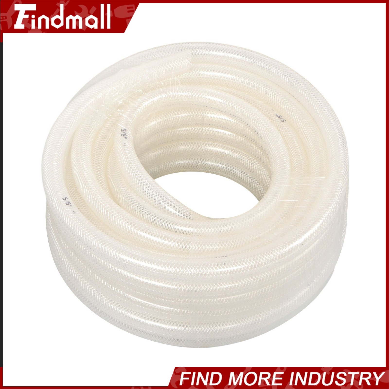 Findmall 50ft 5/8’’ ID × 7/8’’ OD Clear Braided PVC Hose High Pressure