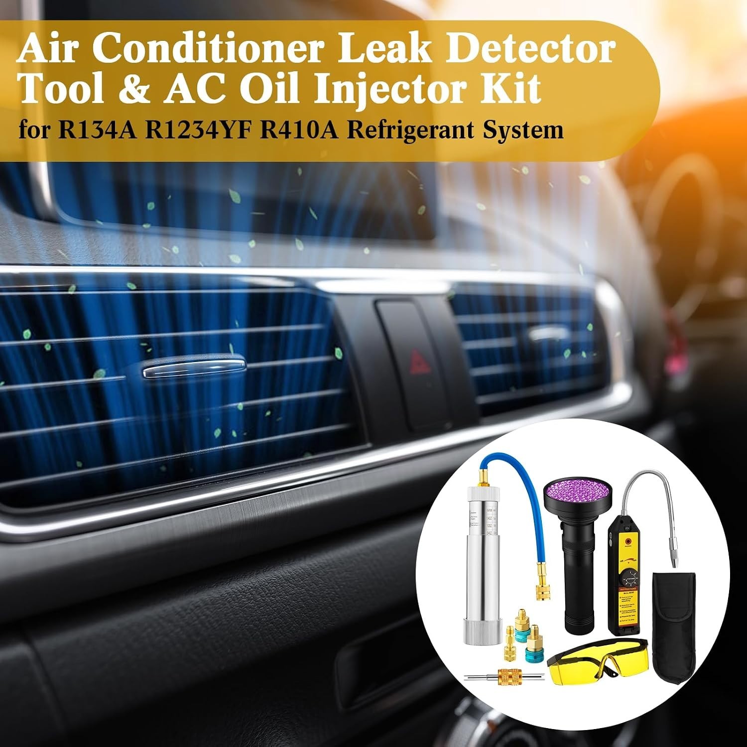 Comprehensive AC Leak Detection Kit – R134a, R1234yf Compatible, UV Dye Included