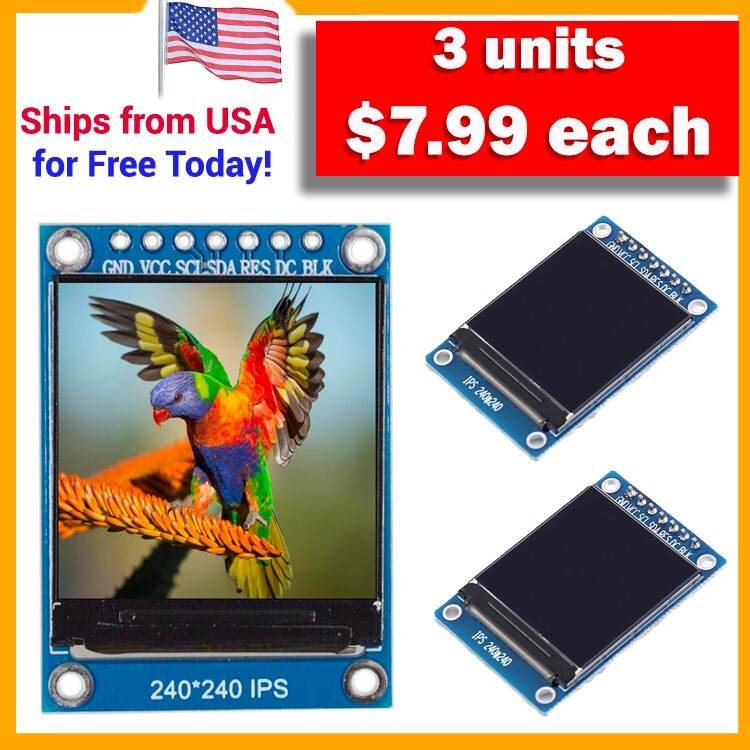 *3 units!*- 1.3 inch TFT IPS LCD Display Module 240×240 SPI for Arduino & RaspPI
