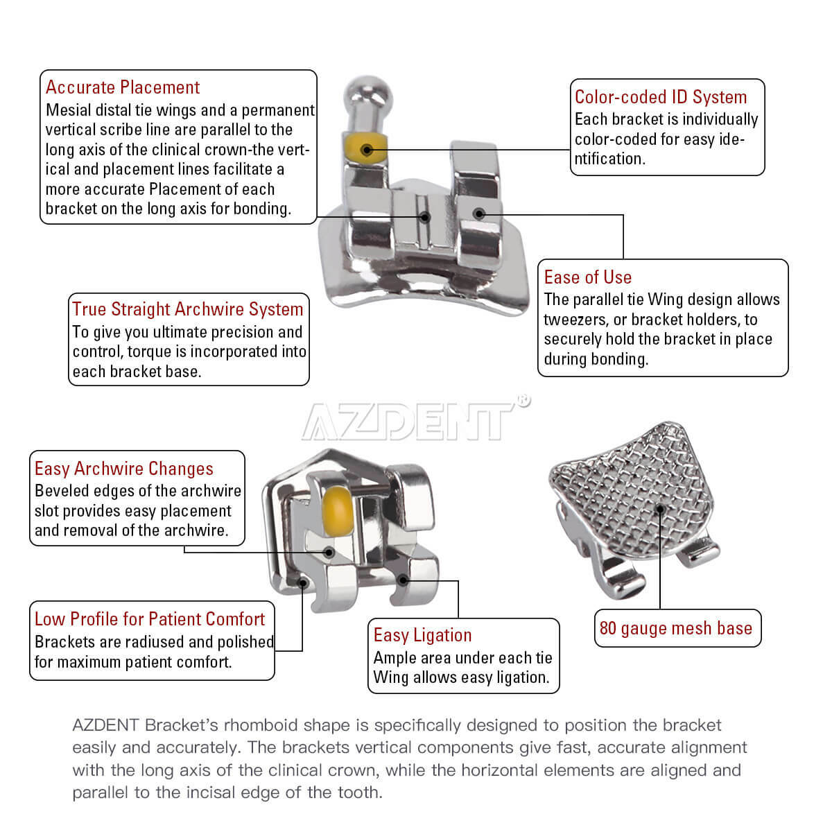 Dental Orthodontic Metal Bracket Braces Mini Standard Roth MBT 018 022 AZDENT
