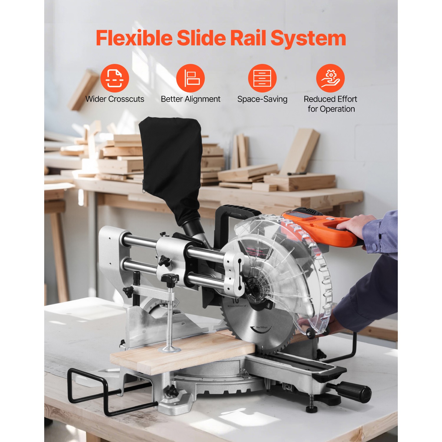 Sliding Compound Miter Saw 10-In Blade 15 Amp Motor Corded Double Bevel 60-Tooth