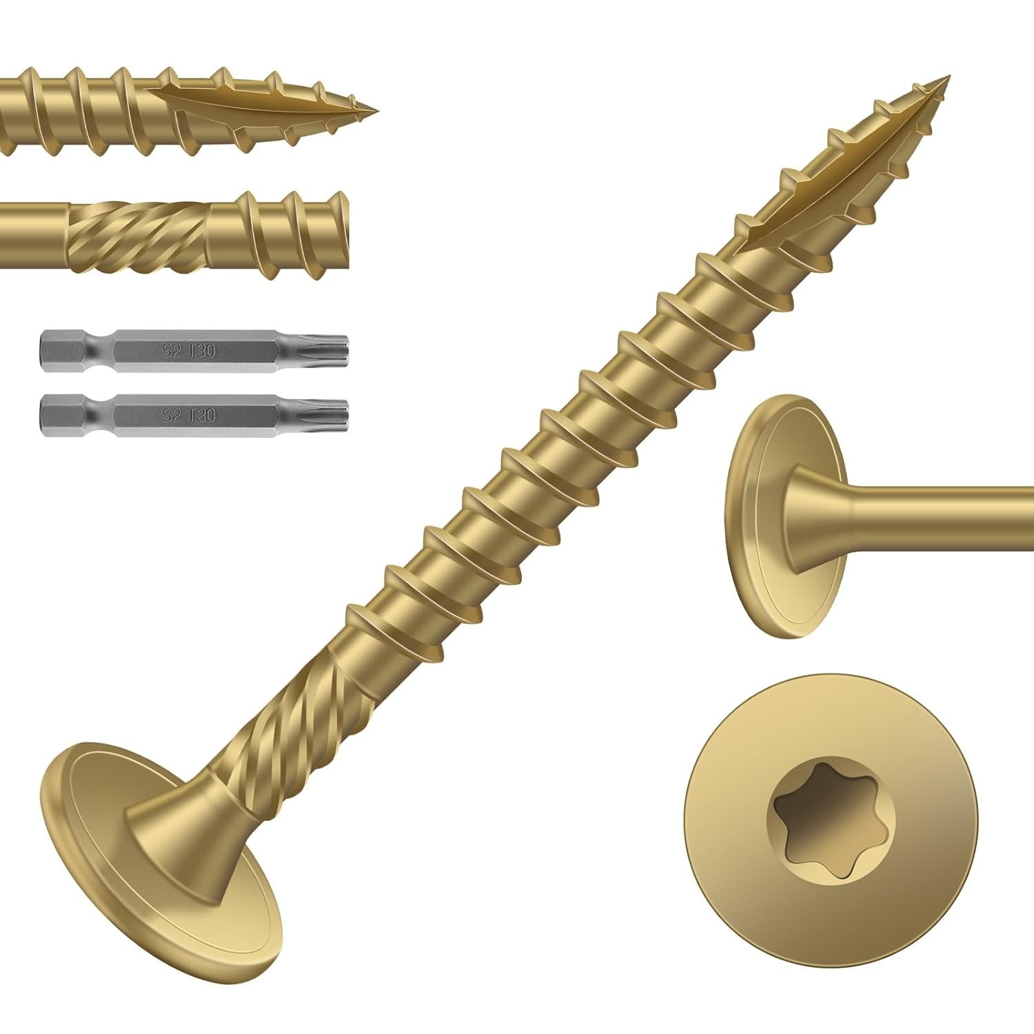 x 2 Inch Outdoor Structural Wood Deck Screws 94Pcs/2lb, Carbon Steel, Tan, Fl…