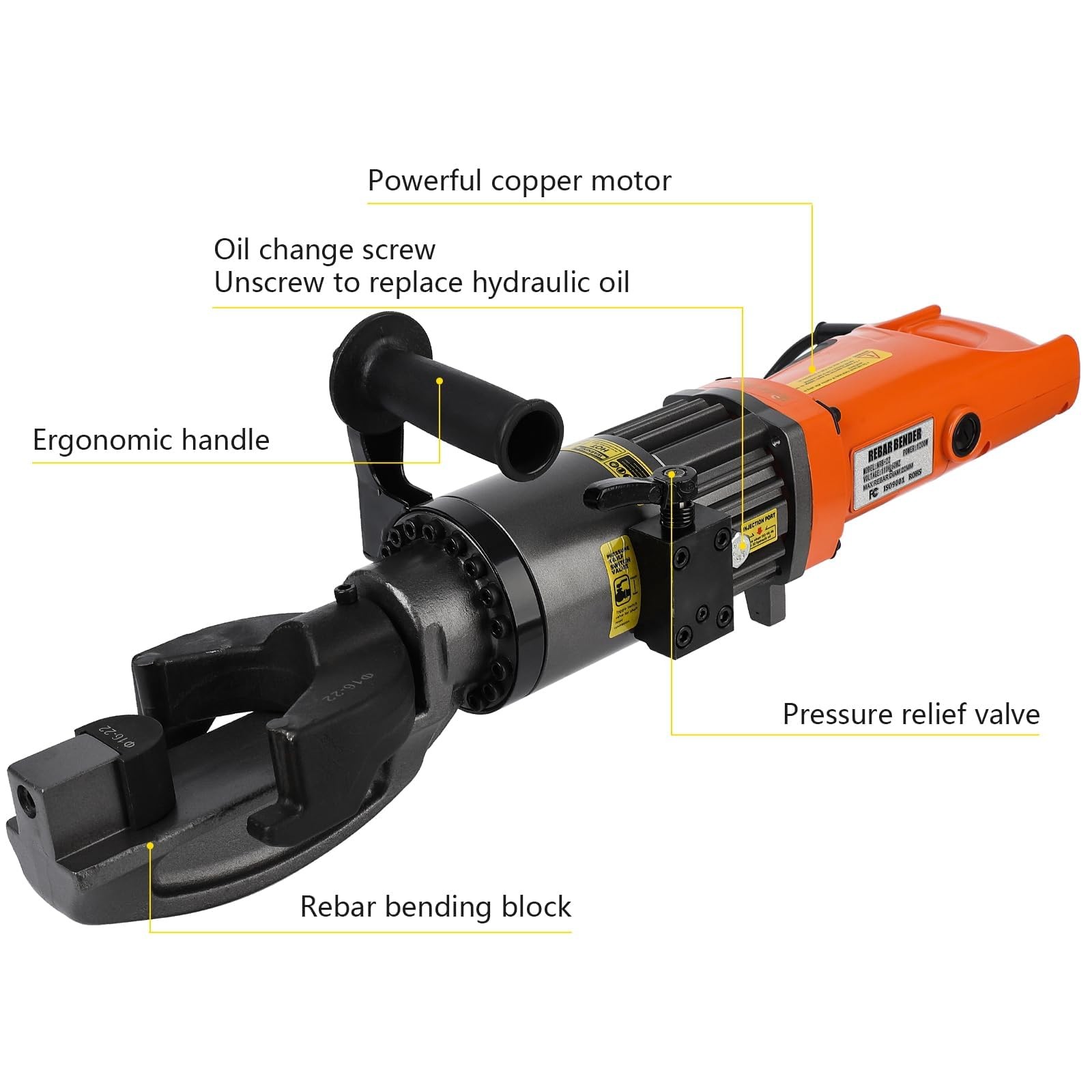 1200W Electric Hydraulic Rebar Bender Tool,110V, Bending up to 7/8 in #7 22 mm