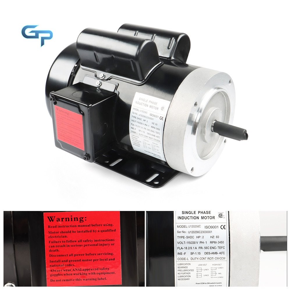 Purpose Single Phase Motor 56C Frame 115V/230V 2 HP Electric Motor 3450 RPM 60HZ