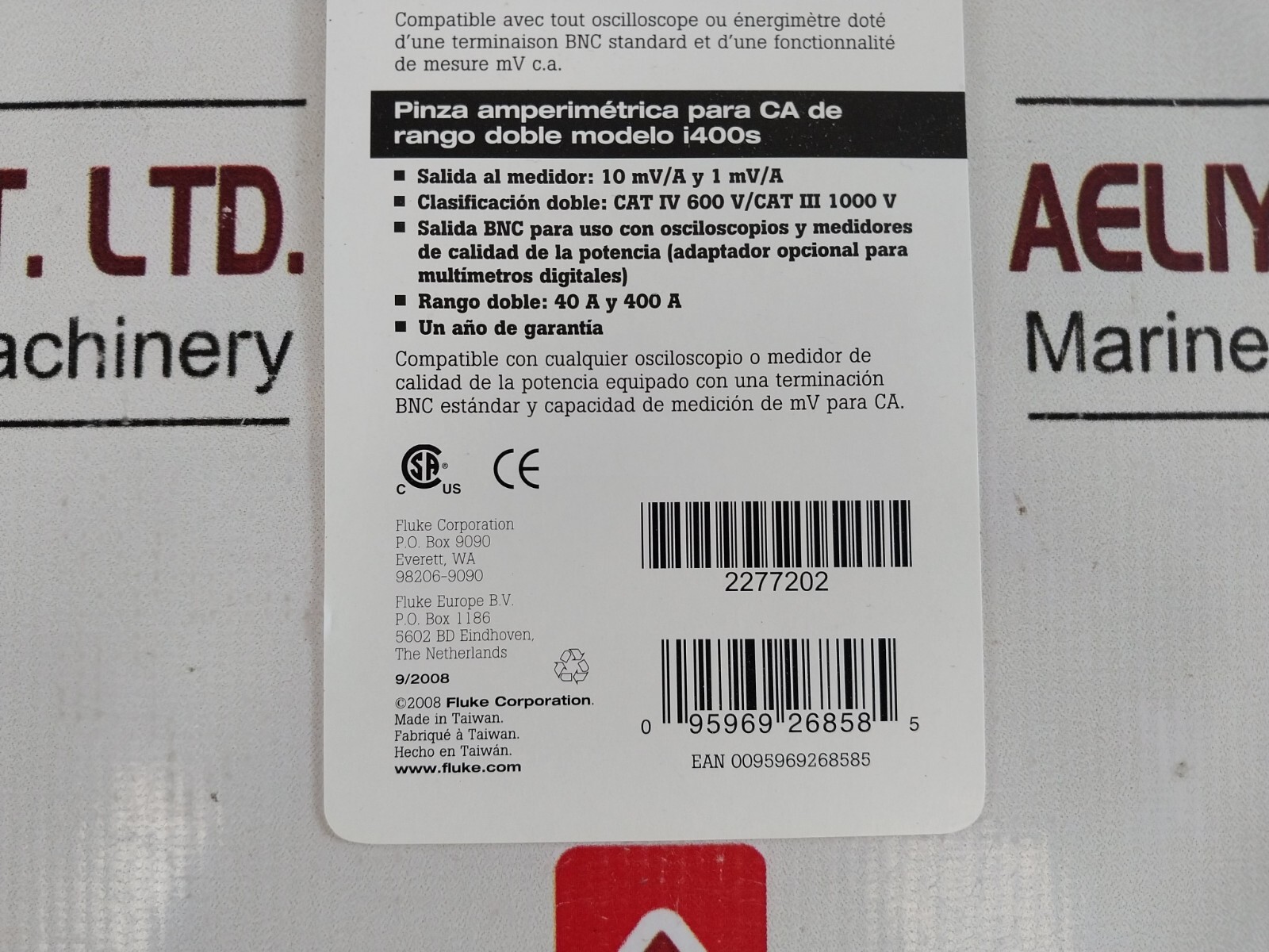Fluke I400S Dual Range AC Current Clamp CAT III 1000V