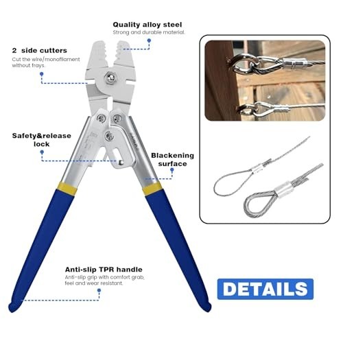 Wire Rope Crimping Tool Kit, 100ft 1/16″ Stainless Steel Wire Rope Cable with…