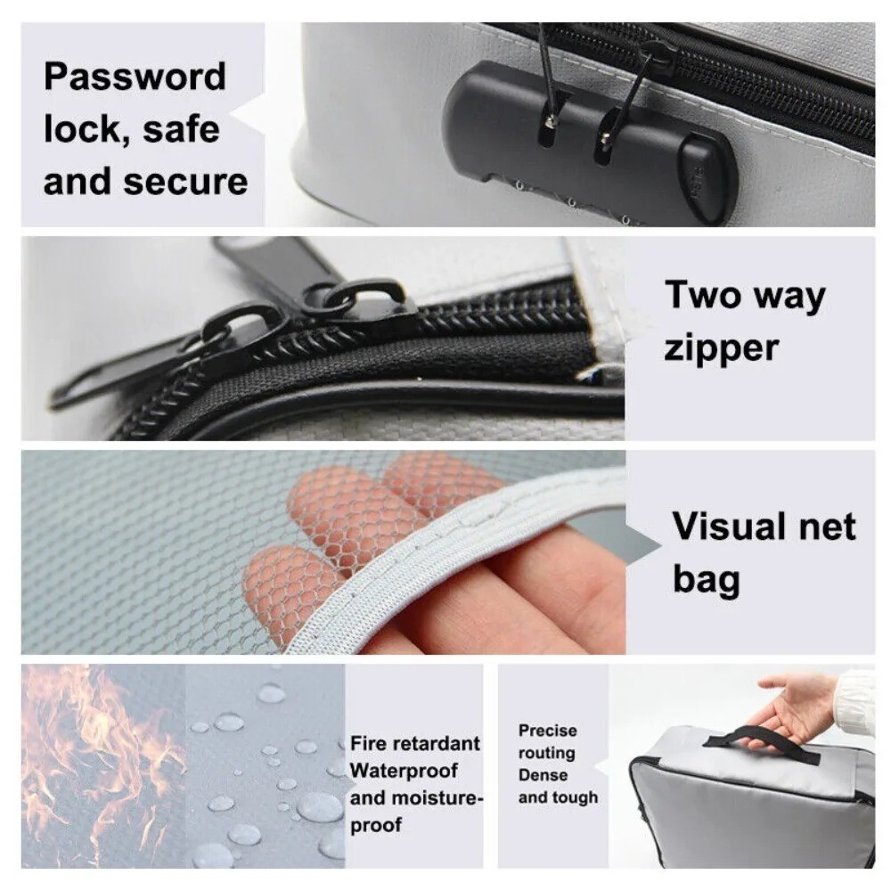 Fireproof Document Box With Lock File Storage Organizer Box Waterproof Safe Bag