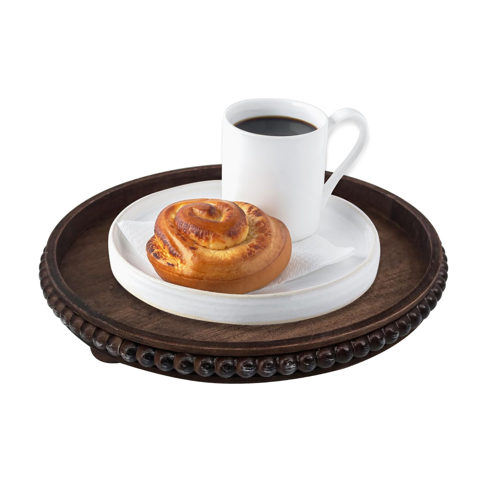 Hodeframe Wooden Serving Tray 12In Brown Round Wood Butler Decorative Tray
