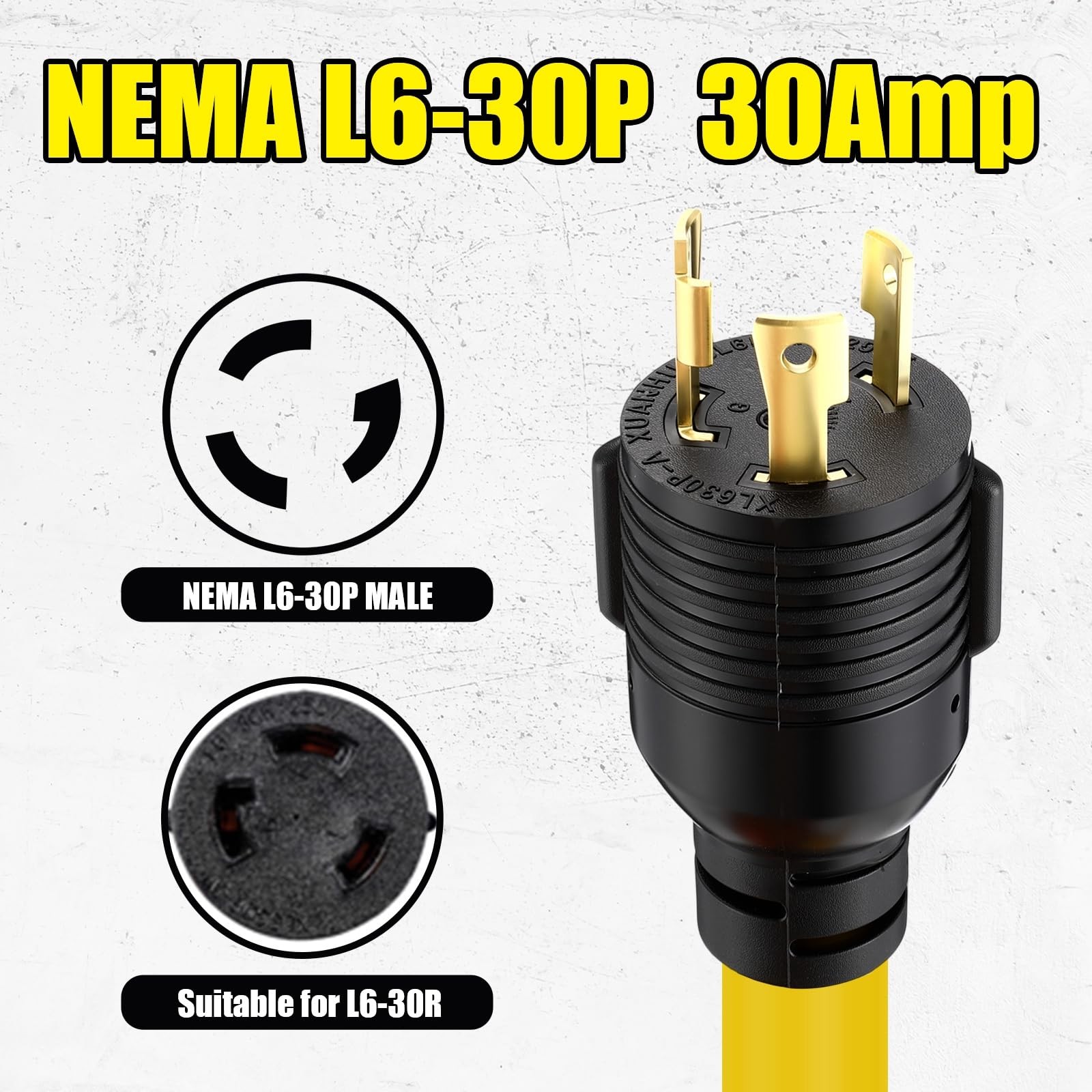 6.6FT NEMA L6-30P to 14-50R EV Adapter Cord 3 Prong 30 Amp L6-30 Locking Plug…