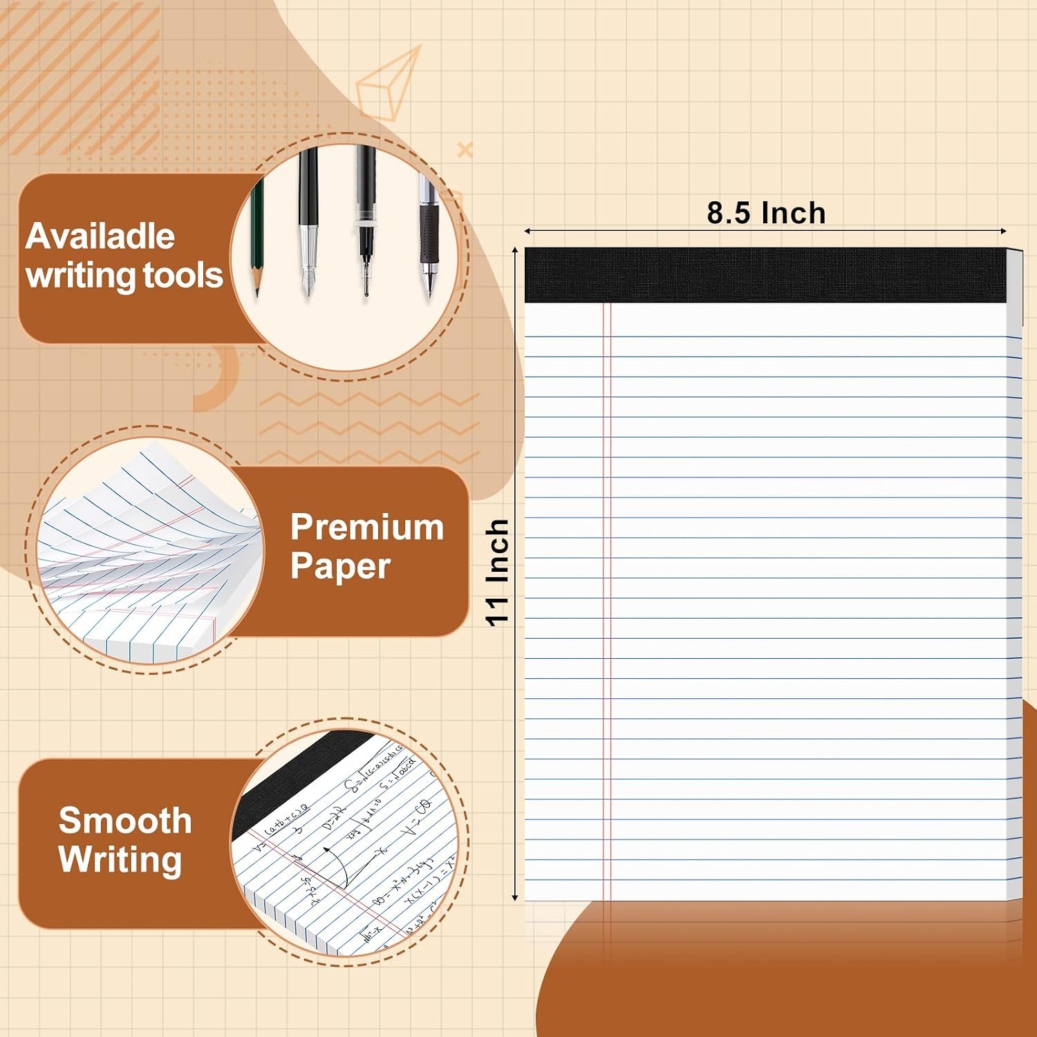 Legal Pads 8.5 X11, Narrow Ruled Notepads, 6 Pack, 50 Sheet/Pad, White Legal