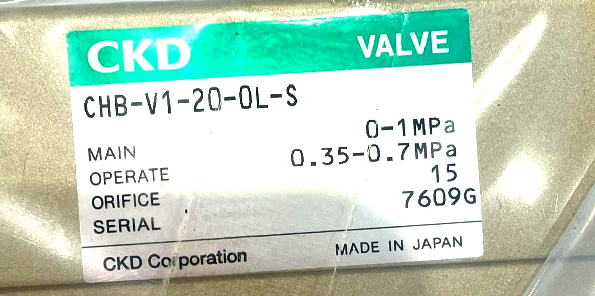 NEW CKD CHB-V1-20-0L-S BALL VALVE CHB-V1-20-0L-S-DC24V 4KB119-L CHBV1200LS