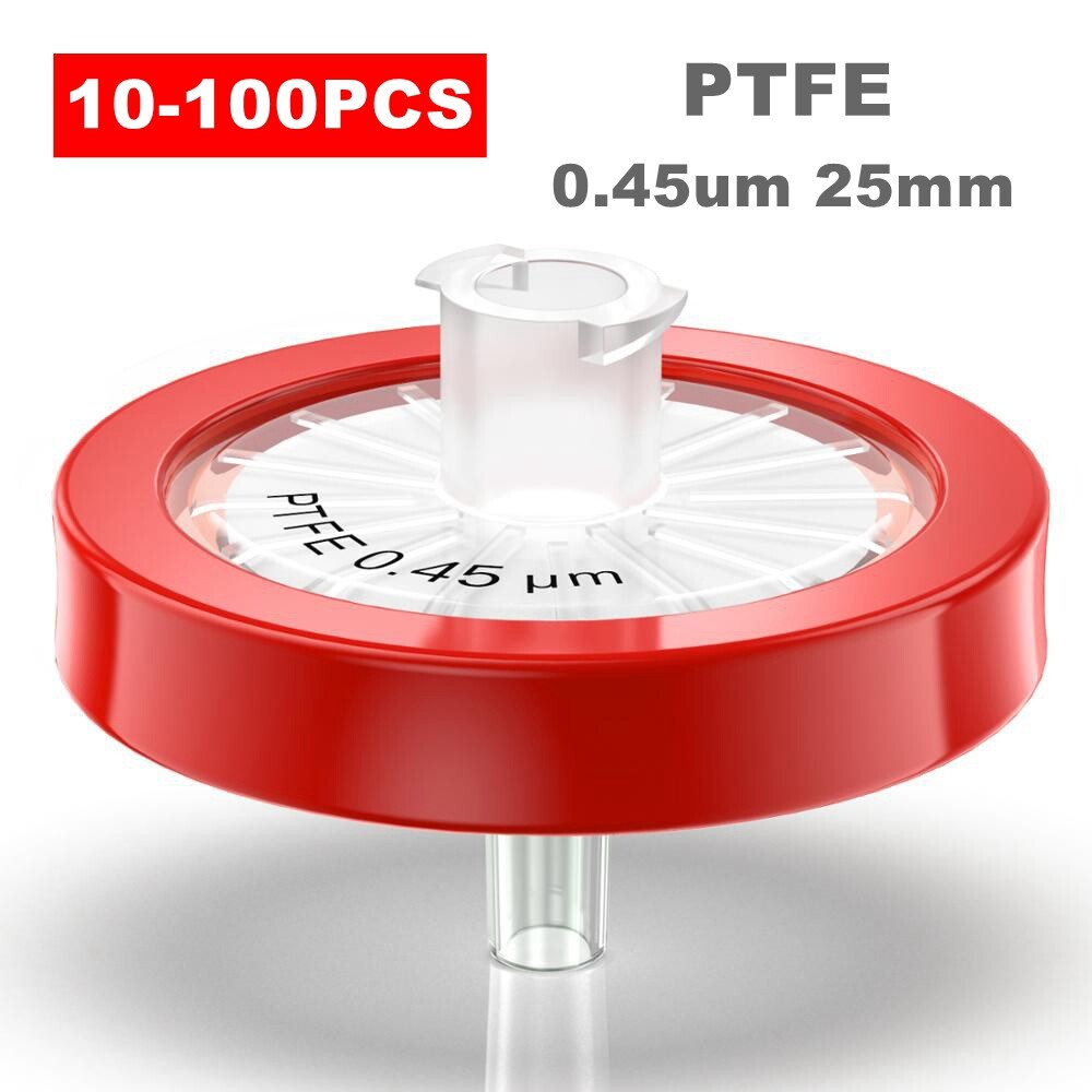 10-100pcs PTFE Syringe Filter 0.45μm 25mm Hydrophobic Non-sterile Luer connector