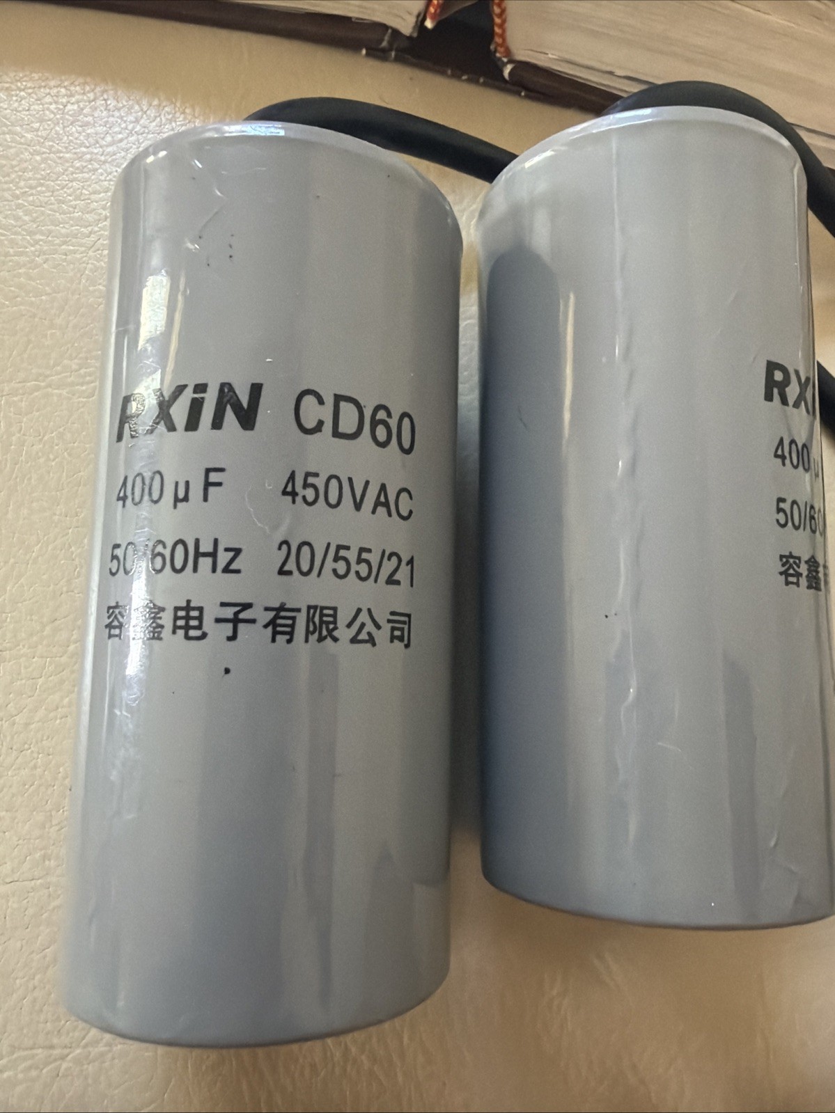Rxin 2Pcs 400uF 450VAC 2 Wires 50/60Hz CD60 Run Capacitor For Ac Water Heater