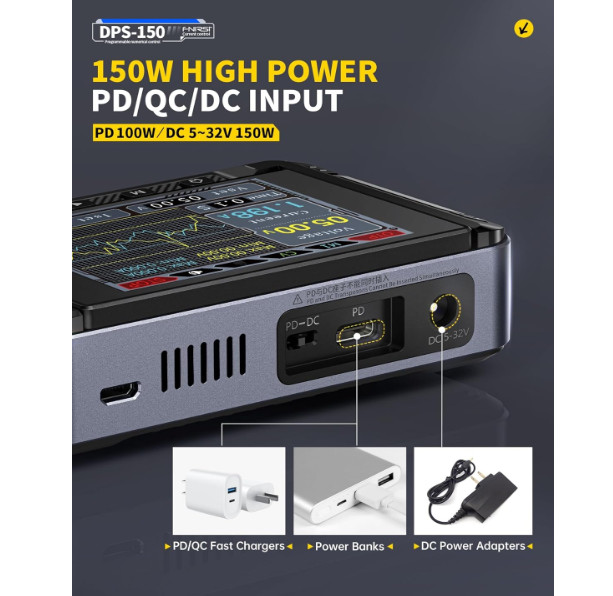 Fuente de energía DC ajustable con rango 0–30 V y 0–5 A, pantalla IPS digital de