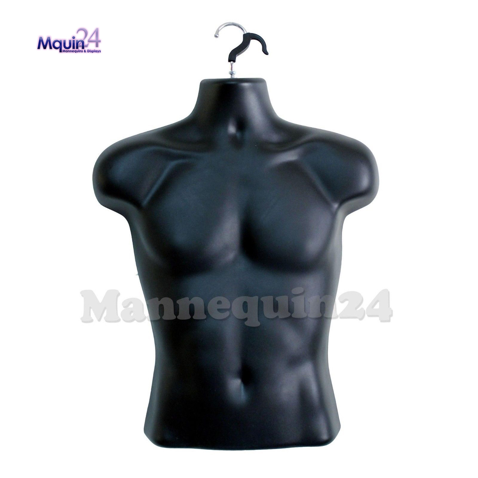 5 MALE TORSO MANNEQUIN FORMS -BLACK w/ 5 STANDS + 5 Hanging Hooks Men Clothings