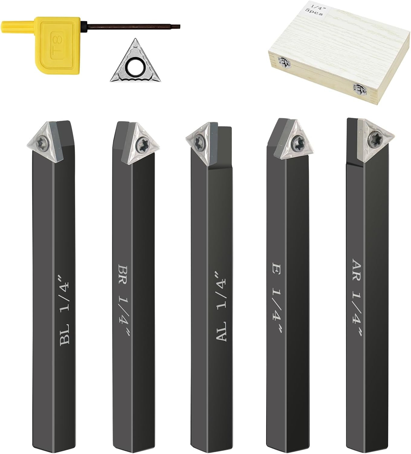 Metal Lathe Cutting Tools,5 Sets of 1/4 Carbide Metal Cutting Tool Bits Kit，Inde