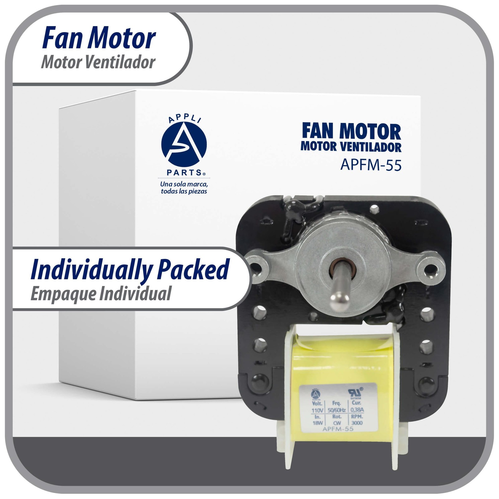Appli Parts APFM-55 18 W Fan Motor, 110 V, 50/60 Hz, 0.38 A, 3000 rpm, CW rotati