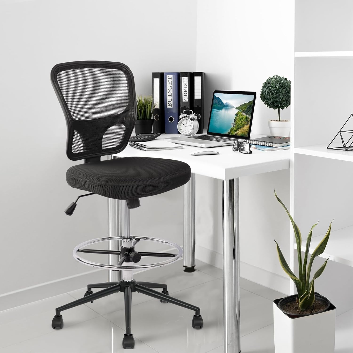 Hylone Adjustable High Back Office Chair – Ergonomic Drawing Stool in Black