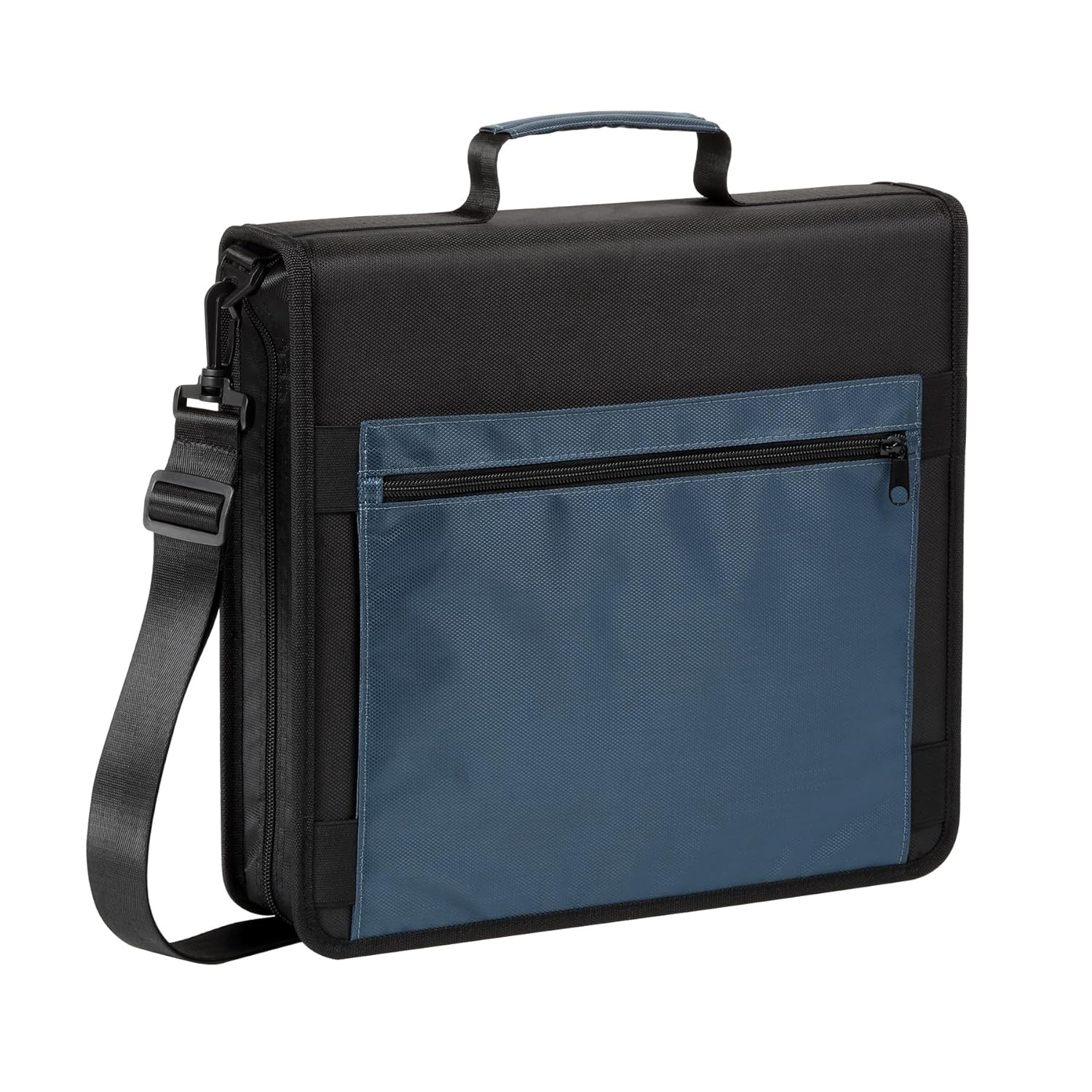 Zipper Binder with Pockets, 3 Inch round Rings, 3 Inch, Black/Blue