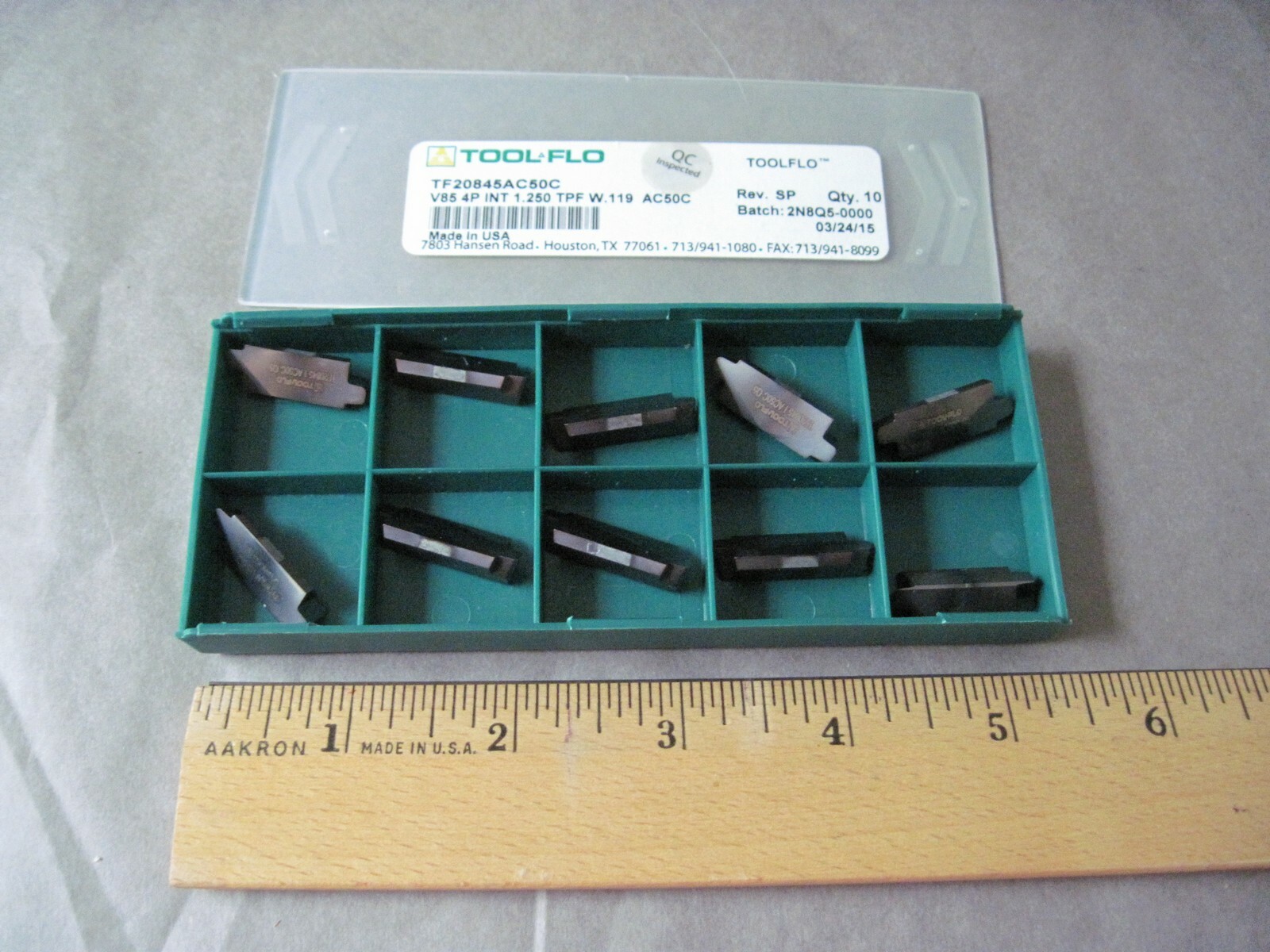 Qty 10) Tool-Flo TF20845AC50C Carbide Inserts TF20845 AC50C V85 4P INT 1.250 TPF