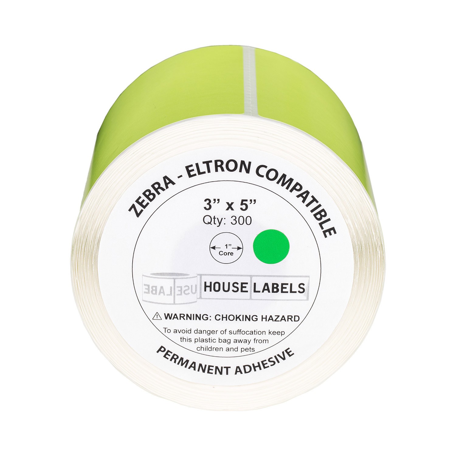 HOUSELABELS 3″x5″ Direct Thermal GREEN Labels, 1″ Core – 12 Rolls