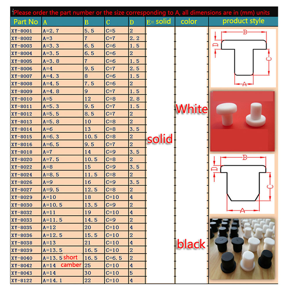 Rubber Solid Plugs Silicone Bung Dia 2.7-14mm Seal Hole Plugs Blanking End Caps