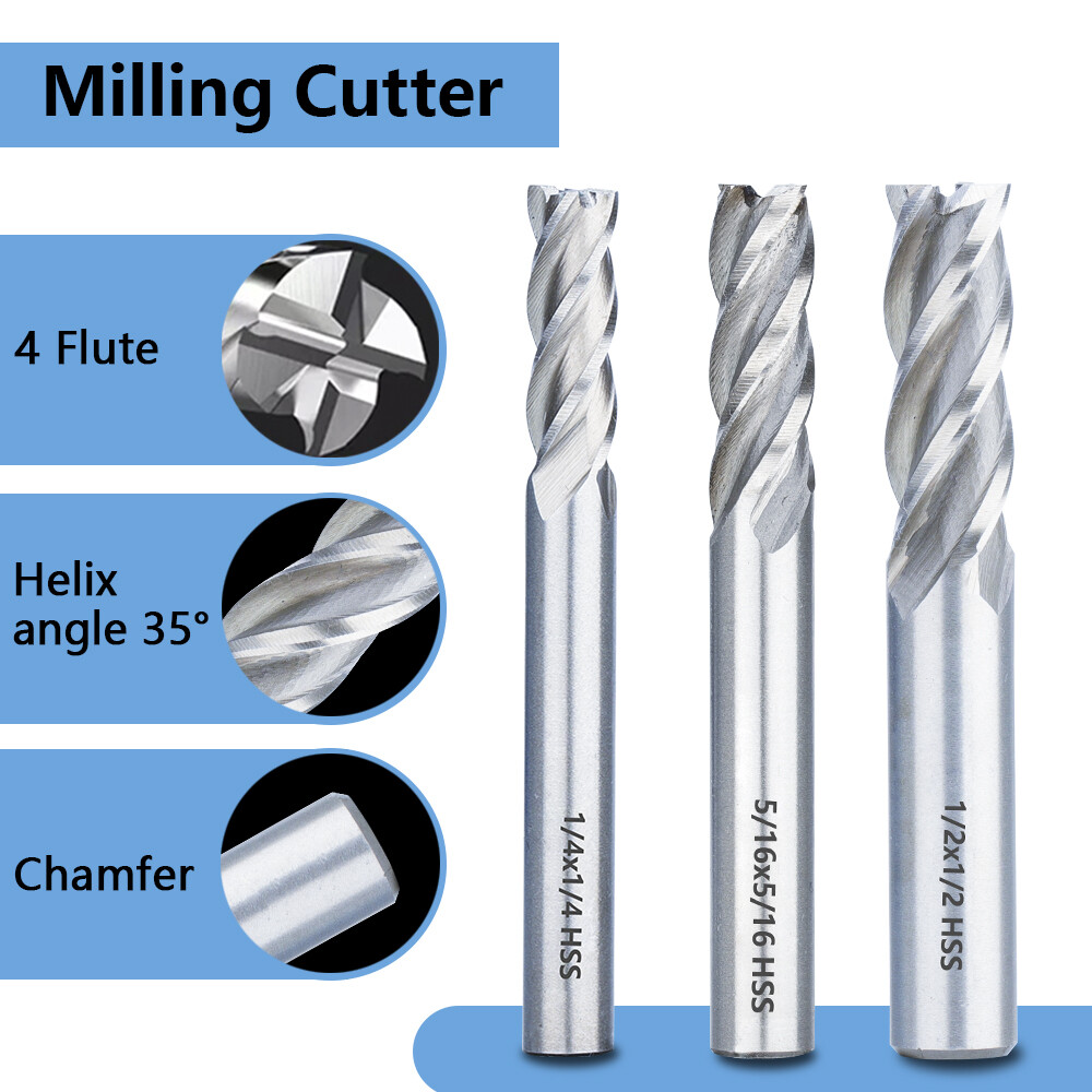 8 Set End Mill 4 Flute Milling Cutter HSS Straight Shank Drill Bit 1/16″-1/2”