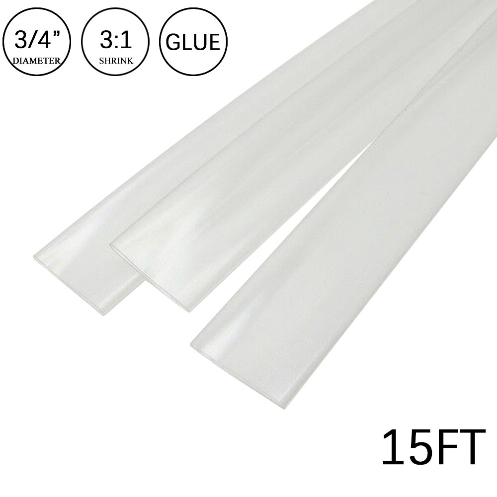 3:1 Heat Shrink Tubing 3/4″ 15FT Clear Glue Waterproof Dual Wall Wires Wrap