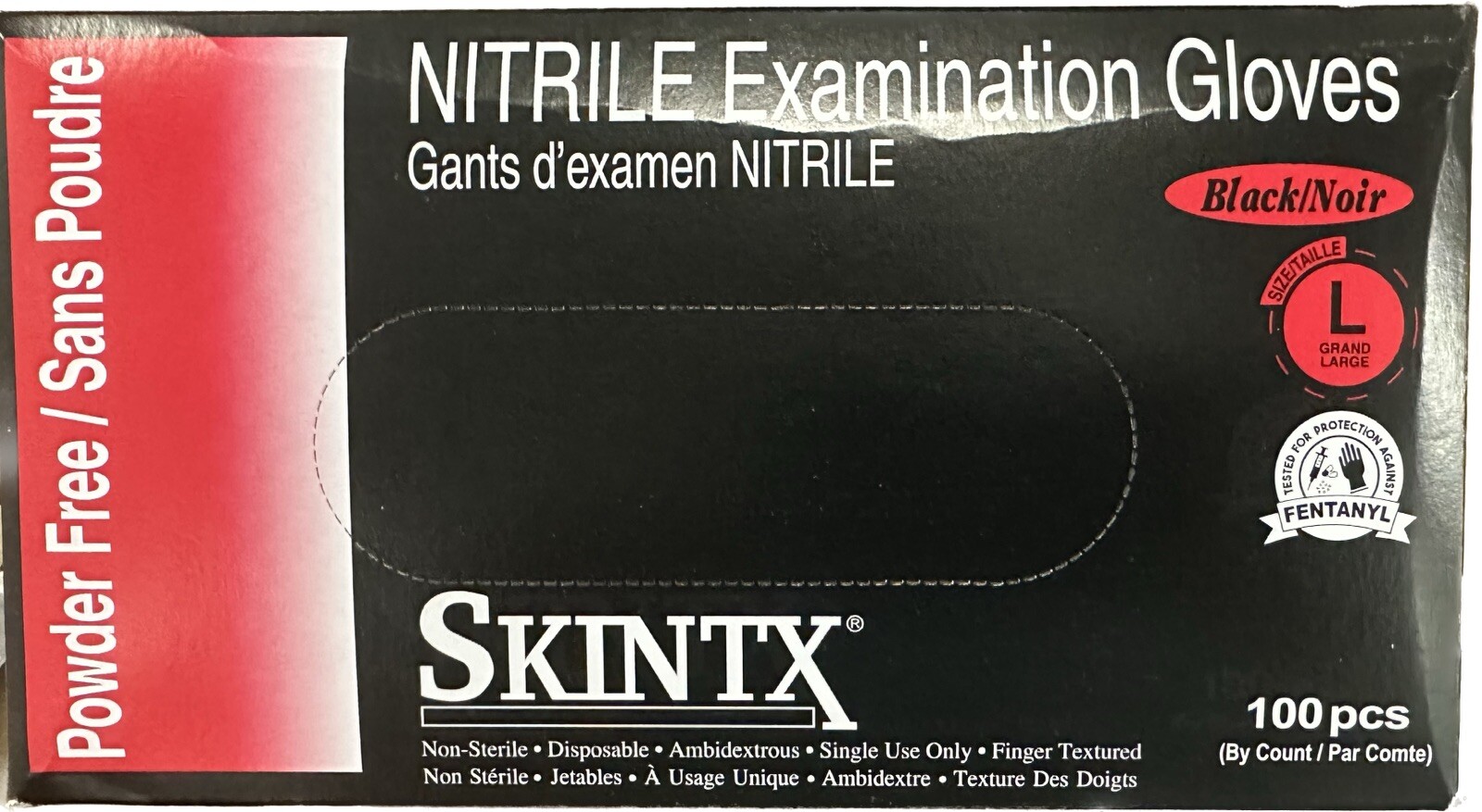 SKINTX BLACK NITRILE EXAM PF GLOVES – LARGE