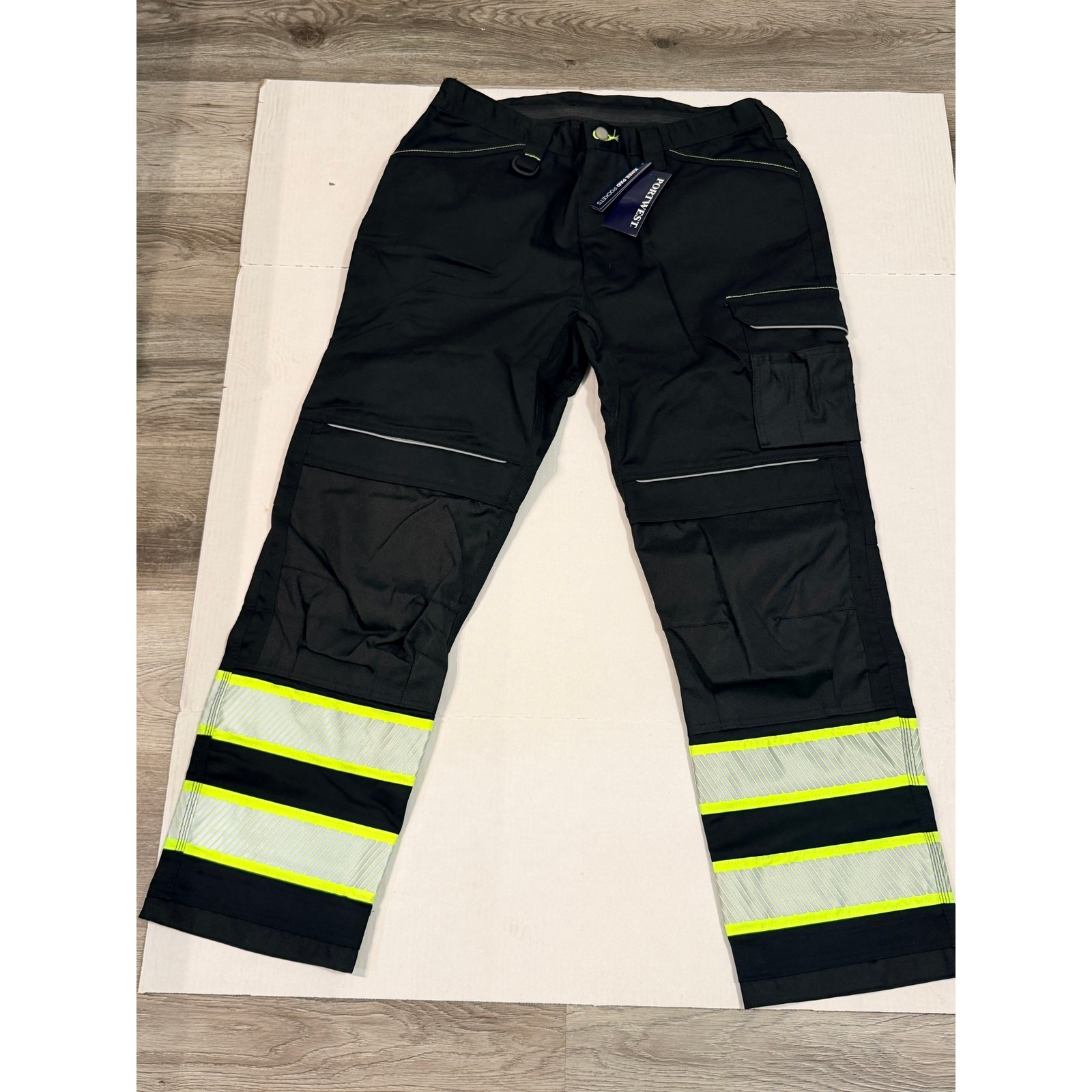 Portwest F142 Iona Plus Work Pants 38×31 NWT Black Hi Vis Reflective Cargo