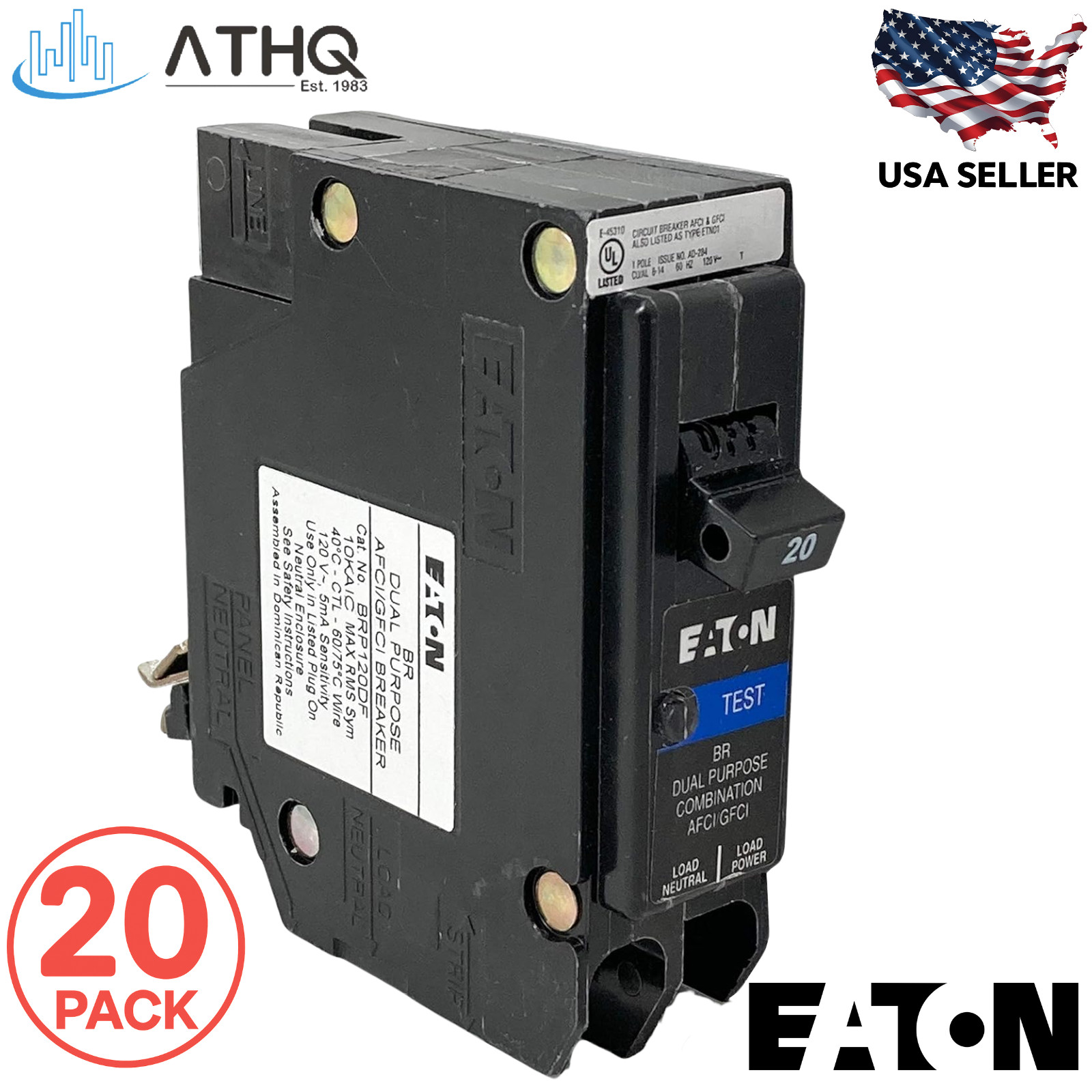 PACK OF 20 Eaton BRP120DF Dual Function AFCI GFCI Plug-On Neutral Breaker 20A