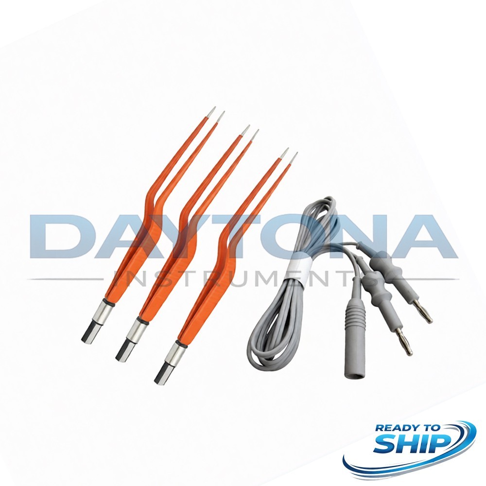 Non-Stick Bayonet Bipolar Forceps 3 Pcs & 3mtr Cord High Quality
