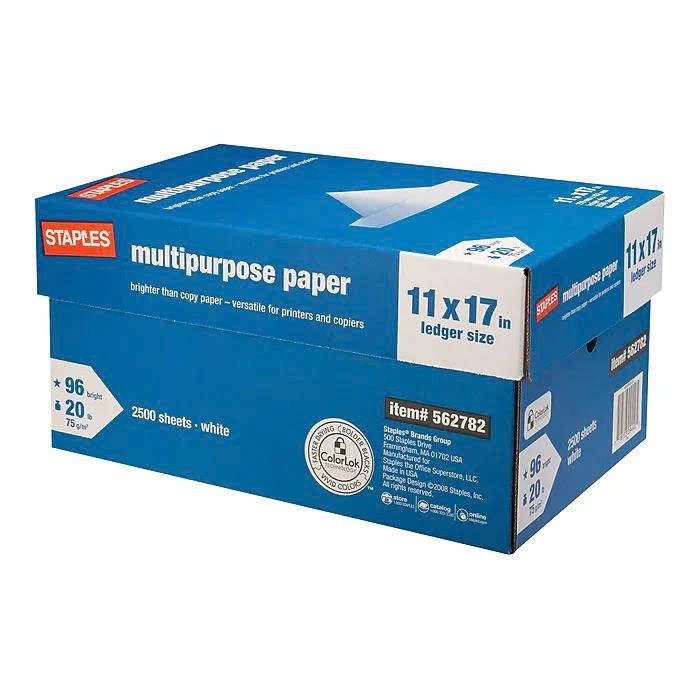 Staples Inkjet Paper 11 x 17 Multipurpose Paper 20 lb White 2500 Sheets 5 Reams