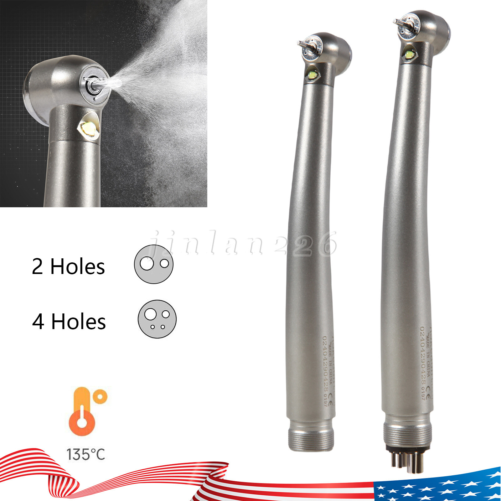 NSK Style Dental LED E-generator Fiber High Speed Handpiece Air Turbine 2Holes 4