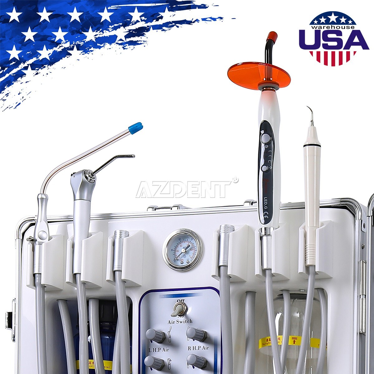 Mobile Portable Dental Delivery Unit Suction Syringe Air Compressor Scaler 4Hole